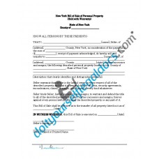 Bill of Sale of Personal Property - New York (Warranty)